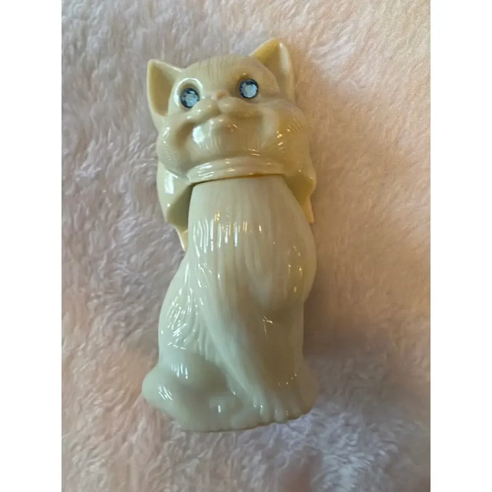Vintage Avon White Cat Cologne Bottle Rhinestone Eyes Milk Glass Empty 4.5